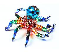 WitnyStore Tiny 3" Long Multicolor White Dotted Octopus Figurine - Miniature Hand Blown Painted Glass Squid Cuttlefish Colorful Mollusk Sea Animals Crystal Decorative Collectible Figurines Décor Gifts