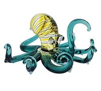 WitnyStore Tiny 3" Striped Yellow Green Octopus Figurine - Miniature Hand Blown Glass Octopuses Squid Cuttlefish Marine Mollusks Colorful Crystal Sea Animal Decorative Collectible Figures Décor Gifts