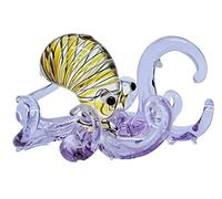 WitnyStore Tiny 3" Striped Yellow Purple Octopus Figurine - Miniature Hand Blown Glass Octopuses Squid Cuttlefish Marine Mollusks Colorful Crystal Sea Animal Decorative Collectible Figures Décor Gifts