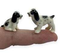 WitnyStore Tiny ⅝ Inch Couple of Black White English Cocker Spaniel Dogs Figurine - Miniature Hand Made Painted Ceramic Floppy Ears Puppy Animals Porcelain Decorative Collectible Figurines Décor Gift