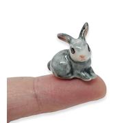 WitnyStore Tiny ¾ Inch Grey Crouching Rabbit Figurine - Miniature Hand Made Painted Ceramic Cute Bunny Cottontail Rabbits Leporidae Wildlife Animal Porcelain Decorative Collectible Figures Décor Gifts
