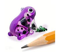WitnyStore Tiny ¾ Inch Purple Black Dotted Short Face Frog Figurine - Miniature Hand Blown Glass Poison Dart Frogs Amphibian Animals Colorful Small Crystal Decorative Collectible Figures Décor Gifts