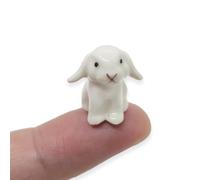WitnyStore Tiny ¾ Inch White Sitting Holland Lop Rabbit Figurine - Miniature Hand Made Painted Ceramic Cute Bunny Rabbits Leporidae Wildlife Animals Porcelain Decorative Collectible Figure Décor Gifts