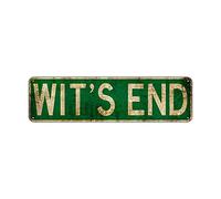 Wit's End Street Sign Rustic Vintage Retro Metal Decor Wall Shop Man Cave Bar Posters Tin Sign Metal Art Street Sign Wall Decoration Family Street Corner Garage Courtyard Corridor 4x16 Inch