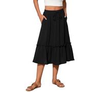 Witsmile High Waist Tiered Skirts for Women Flowy Skirts for Women Below Knee with Pockets 2025 Fashion Trendy, A-01 Black, L