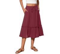 Witsmile High Waist Tiered Skirts for Women Flowy Skirts for Women Below Knee with Pockets 2025 Fashion Trendy, A-10 Dusty Rose, L
