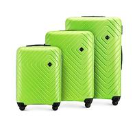 WITTCHEN Cube line Luggage Set of 3 suitcases Geometric Textured ABS Telescopic Handle Combination Lock 4 Wheels Size (S+M+L) Lime