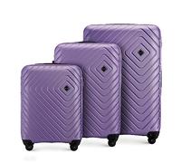 WITTCHEN Cube line Luggage Set of 3 suitcases Geometric Textured ABS Telescopic Handle Combination Lock 4 Wheels Size (S+M+L) Violet