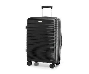 WITTCHEN FUERTA Line Set of suitcases Hard Luggage Expandable Suitcase Luggage Made of Polypropylene with Glistening Straps 4 Double Wheels Retractable Handle TSA Lock Size (S+M+L) Black