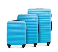 WITTCHEN Travel Suitcase Carry-On Cabin Luggage Hardshell Made of ABS with 4 Spinner Wheels Combination Lock Telescopic Handle Groove Line Set of 3 suitcases Blue