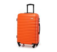 WITTCHEN Travel Suitcase Carry-On Cabin Luggage Hardshell Made of ABS with 4 Spinner Wheels Combination Lock Telescopic Handle Groove Line Size Medium Suitcase Orange