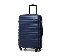 WITTCHEN Travel Suitcase Carry-On Cabin Luggage Hardshell Made of ABS with 4 Spinner Wheels Combination Lock Telescopic Handle Groove Line Size Medium Suitcase Dark Blue
