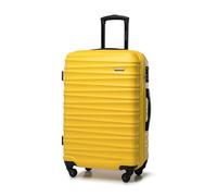 WITTCHEN Travel Suitcase Carry-On Cabin Luggage Hardshell Made of ABS with 4 Spinner Wheels Combination Lock Telescopic Handle Groove Line Size Medium Suitcase Yellow