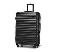 WITTCHEN Travel Suitcase Carry-On Cabin Luggage Hardshell Made of ABS with 4 Spinner Wheels Combination Lock Telescopic Handle Groove Line Size Large Suitcase Black