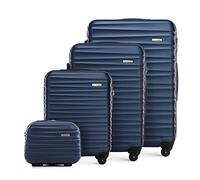WITTCHEN Travel Suitcase Carry-On Cabin Luggage Hardshell Made of ABS with 4 Spinner Wheels Combination Lock Telescopic Handle Groove Line Set of 4 suitcases Dark Blue