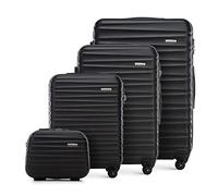 WITTCHEN Travel Suitcase Carry-On Cabin Luggage Hardshell Made of ABS with 4 Spinner Wheels Combination Lock Telescopic Handle Groove Line Set of 4 suitcases Black