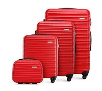WITTCHEN Travel Suitcase Carry-On Cabin Luggage Hardshell Made of ABS with 4 Spinner Wheels Combination Lock Telescopic Handle Groove Line Set of 4 suitcases Red