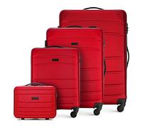WITTCHEN Travel Suitcase Carry-On Cabin Luggage Hardshell Made of ABS with 4 Spinner Wheels Combination Lock Telescopic Handle Globe Line Set of 4 suitcases Red