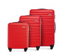 WITTCHEN Travel Suitcase Carry-On Cabin Luggage Hardshell Made of ABS with 4 Spinner Wheels Combination Lock Telescopic Handle Groove Line Set of 3 suitcases Red
