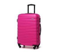 WITTCHEN Travel Suitcase Carry-On Cabin Luggage Hardshell Made of ABS with 4 Spinner Wheels Combination Lock Telescopic Handle Groove Line Size Medium Suitcase Pink