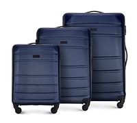 WITTCHEN Travel Suitcase Carry-On Cabin Luggage Hardshell Made of ABS with 4 Spinner Wheels Combination Lock Telescopic Handle Globe Line Set of 3 suitcases Dark Blue
