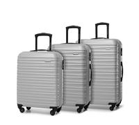 WITTCHEN Travel Suitcase Carry-On Cabin Luggage Hardshell Made of ABS with 4 Spinner Wheels Combination Lock Telescopic Handle Groove Line Set of 3 suitcases Grey