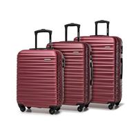 WITTCHEN Travel Suitcase Carry-On Cabin Luggage Hardshell Made of ABS with 4 Spinner Wheels Combination Lock Telescopic Handle Groove Line Set of 3 suitcases Burgundy