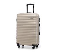 WITTCHEN Travel Suitcase Carry-On Cabin Luggage Hardshell Made of ABS with 4 Spinner Wheels Combination Lock Telescopic Handle Groove Line Size Medium Suitcase Beige