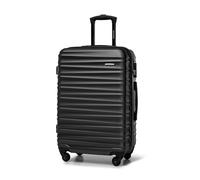 WITTCHEN Travel Suitcase Carry-On Cabin Luggage Hardshell Made of ABS with 4 Spinner Wheels Combination Lock Telescopic Handle Groove Line Size Medium Suitcase Black