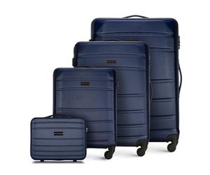WITTCHEN Travel Suitcase Carry-On Cabin Luggage Hardshell Made of ABS with 4 Spinner Wheels Combination Lock Telescopic Handle Globe Line Set of 4 suitcases Dark Blue