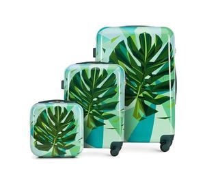 WITTCHEN Young Collection Luggage Set of 3 Suitcases ABS with Polycarbonate Coating Combination Lock Retractable Handle Size (S+M+Cosmetic case) Green-Blue
