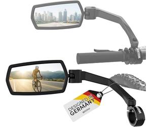 WITTKOP Bicycle Mirror, Large HD Field of View, 360° Rotatable & Foldable, Mounting Top and Below, Shatterproof & Durable, Convex Rear View Mirror for Bicycle, E-Bike, Left, Handlebar, ebike