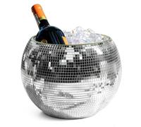 Wittolins Disco Ice Bucket for Cocktail Bar,Mirror Silver Disco Ball Decor,Retro Party Accessories,9.8 Inch Disco Ball Theme Party Decorations,Cooler for Wine Beer Champagne Ice Cold Drinks