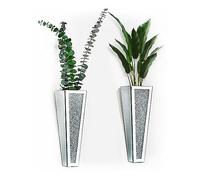 Wittolins Flower Vase, Crystal Wall Vase Hanging Planter Mirrored Container, Silver Crushed Diamond Home Decor for Living Room, Dining Room, Bedroom, Set of 2 （11.2 Inch High）