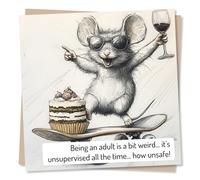 Witty Funny Birthday Card for Men - Skateboarding Mouse, Adult Joke