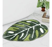 Witzest Green Plant Bathroom Rugs Cute Monstera Leaf Shaped Non Slip Bath Mat, Funny Botanical Floor Bathmat Absorbent Washable Small Bath Matt Bathroom Decor-17''x24''