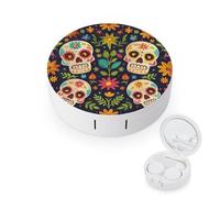 WIUFHFR Contact Lens Case Mexican Pattern Day of Dead with Sugar Skull Portable Contact Case with Mirror Tweezers for Daily Use