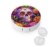 WIUFHFR Contact Lens Case Sugar Skull Blossom Flowers Portable Contact Case with Mirror Tweezers for Daily Use