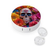 WIUFHFR Contact Lens Case Sugar Skull Blossom Flowers Portable Contact Case with Mirror Tweezers for Daily Use