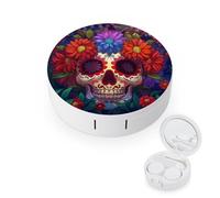 WIUFHFR Contact Lens Case Sugar Skull Blossom Flowers Portable Contact Case with Mirror Tweezers for Daily Use