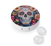 WIUFHFR Contact Lens Case Sugar Skull Floral Flowers Portable Contact Case with Mirror Tweezers for Daily Use