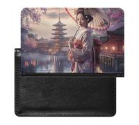 WIUFHFR Passport Holder for Travel Beautiful Geisha and Cherry Flowers Pu Leather Passport Cover Case with Card Slot
