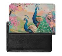 WIUFHFR Passport Holder for Travel Beautiful Peacocks Birds Cherry Flowers Blossom Pu Leather Passport Cover Case with Card Slot