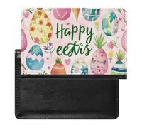 WIUFHFR Passport Holder for Travel Colorful Easter Eggs Happy Easter Pu Leather Passport Cover Case with Card Slot