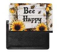 WIUFHFR Passport Holder for Travel Cute Bee Patterns Blossom Sunflowers Pu Leather Passport Cover Case with Card Slot