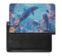 WIUFHFR Passport Holder for Travel Cute Dolphins Underwater Ocean Scene Pu Leather Passport Cover Case with Card Slot