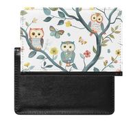 WIUFHFR Passport Holder for Travel Cute Owls Perched On Tee Branches Pu Leather Passport Cover Case with Card Slot