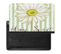 WIUFHFR Passport Holder for Travel Daisy Flower White Green Stripes Pu Leather Passport Cover Case with Card Slot