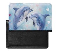 WIUFHFR Passport Holder for Travel Dolphins Love Heart Pattern Pu Leather Passport Cover Case with Card Slot