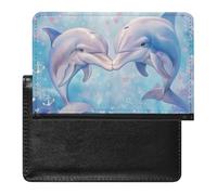 WIUFHFR Passport Holder for Travel Dolphins Love Heart Pattern Pu Leather Passport Cover Case with Card Slot